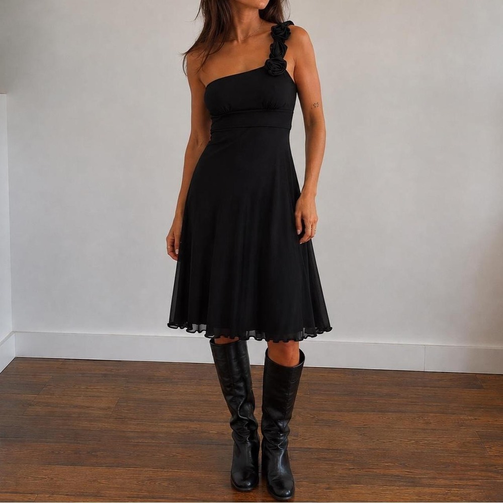 Vintage Jessica Black One Shoulder Cocktail Dress Women 6 Y2K Whimsygoth Party